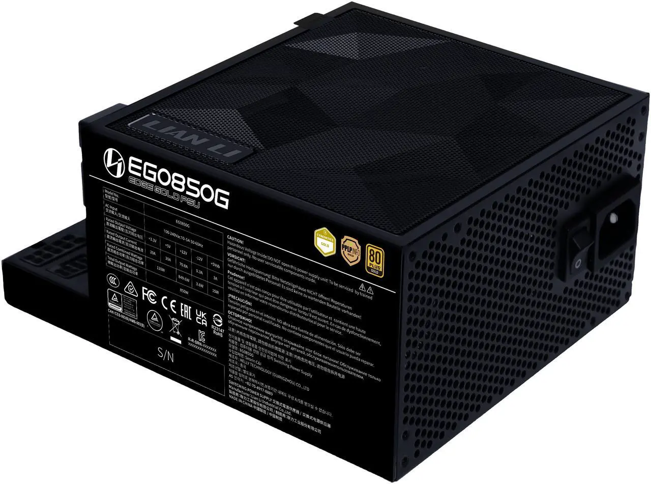 Alt view image 4 of 7 - Lian Li Edge Series - 850W Full Modular Power Supply - Gold - ATX 3.1 - PCIE 5.1 Support - 12V-2x6 Connector - L-Shape Design for Dual Chamer Case - Without USB/Fan Hub -Black -- EG0850G Black