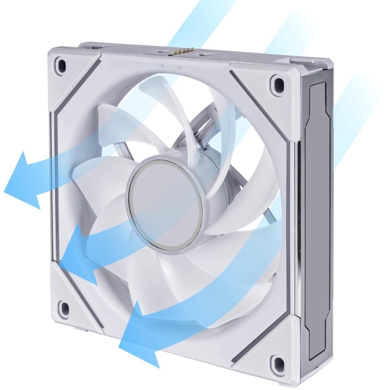 Alt view image 6 of 7 - Lian Li UNI Fan SL-Infinity 120 - Triple Pack (Reverse Blade) ARGB Fan-Daisy-Chain Design-Infinity Mirror-Cable Management-Customizable Lighting Effects w/Controller- White(12RSLIN3W)