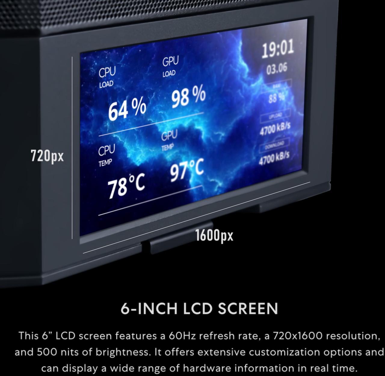 Alt view image 3 of 8 - Lian Li LANCOOL 207 Digital ATX Computer Case w/ Integrated LCD Screen, Mesh-Centric Panels Mid-Tower PC Case w/ 2 x 140x40x30mm PWM Fans, 2 x 140mm Fans Pre-Installed, Side or Rear Mount PSU