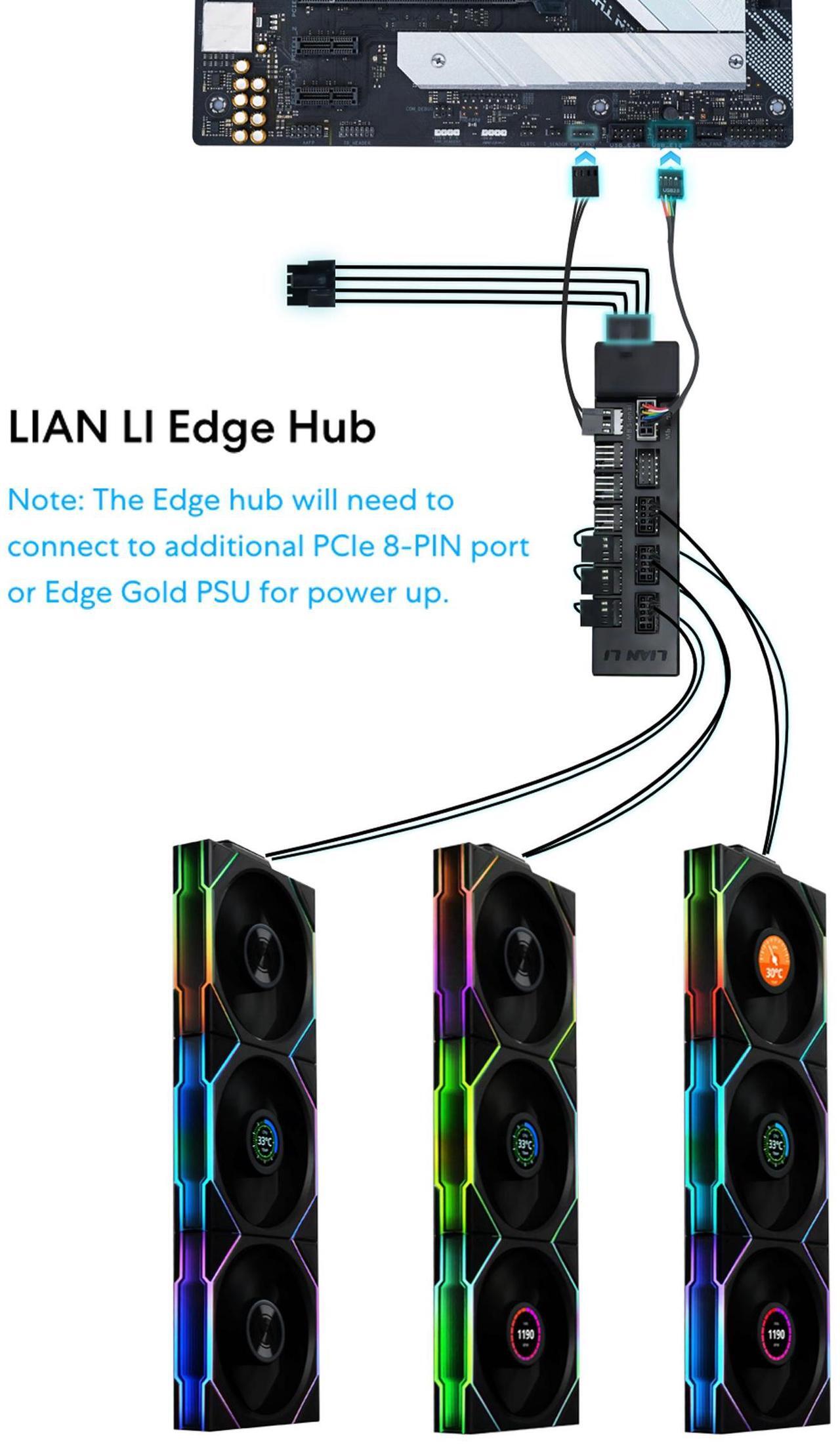 Alt view image 5 of 7 - Lian Li UNI Fan TL - LCD Wireless 140 - Single Pack (Reverse Blade) - 2.4 GHz Wireless Signal ARGB Fan & Dual-Zone Lighting Control - 140mm  - Controller NOT Included & Required -Black (14RTLLCD1W1B)