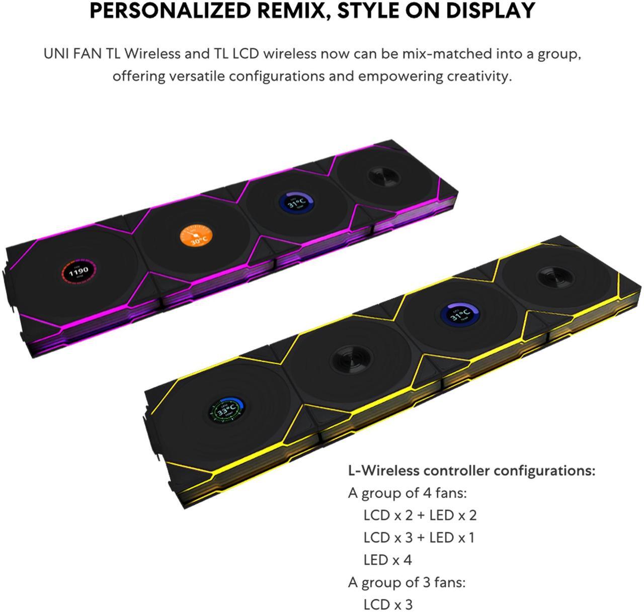 Alt view image 4 of 7 - Lian Li UNI Fan TL - LCD Wireless 140 - Single Pack (Reverse Blade) - 2.4 GHz Wireless Signal ARGB Fan & Dual-Zone Lighting Control - 140mm  - Controller NOT Included & Required -Black (14RTLLCD1W1B)