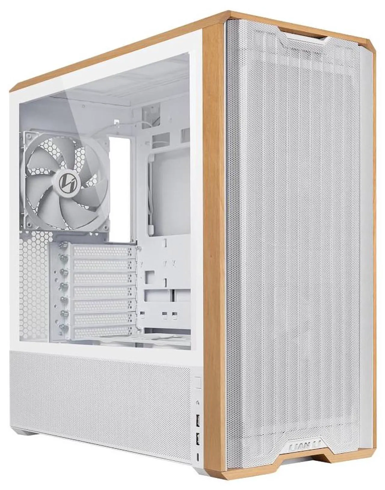 Alt view image 2 of 7 - Lian Li LANCOOL 217 Genuine Walnut Wood Computer Case,  Mid-Tower ATX PC Case with 5 Pre-Installed PWM Fans 2x170mm, 2x120mm & 1x140mm, Flexible PSU & Cable Installation - White (LAN217W)