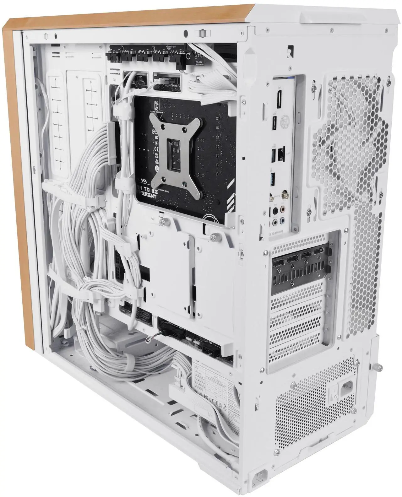Alt view image 6 of 7 - Lian Li LANCOOL 217 Genuine Walnut Wood Computer Case,  Mid-Tower ATX PC Case with 5 Pre-Installed PWM Fans 2x170mm, 2x120mm & 1x140mm, Flexible PSU & Cable Installation - White (LAN217W)