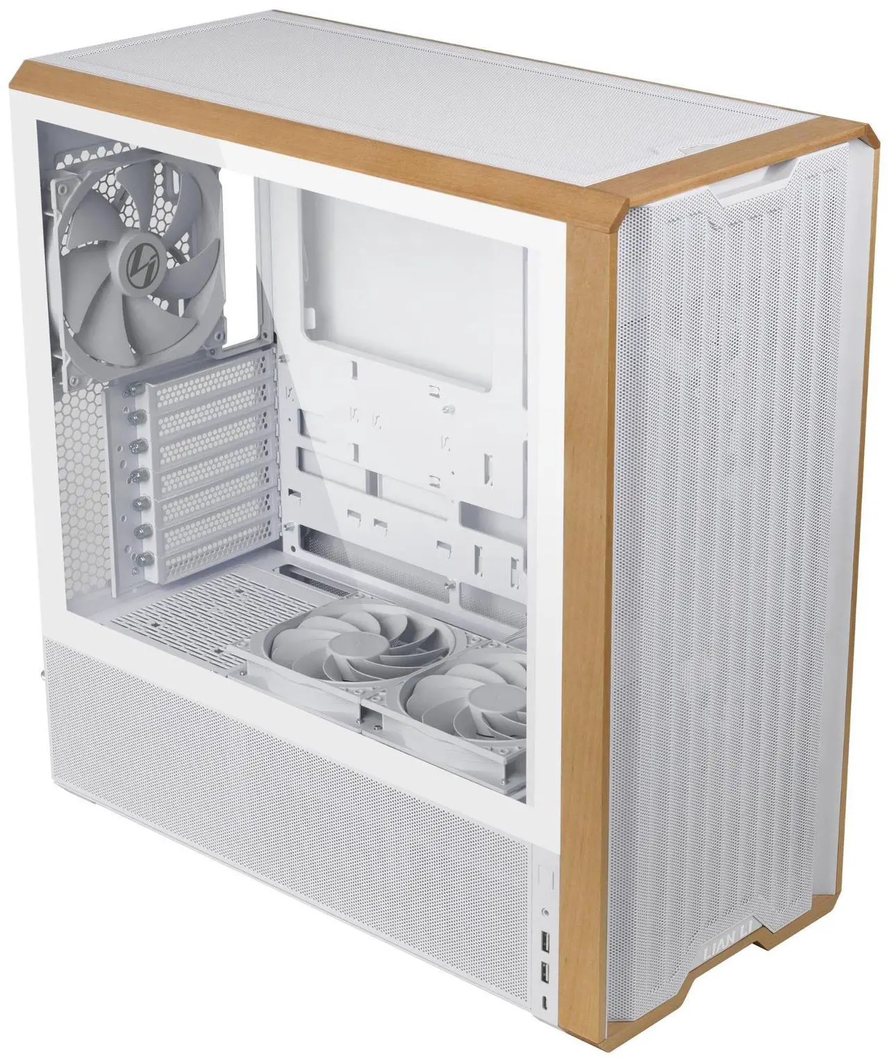 Main image of Lian Li LANCOOL 217 Genuine Walnut Wood Computer Case,  Mid-Tower ATX PC Case with 5 Pre-Installed PWM Fans 2x170mm, 2x120mm & 1x140mm, Flexible PSU & Cable Installation - White (LAN217W)