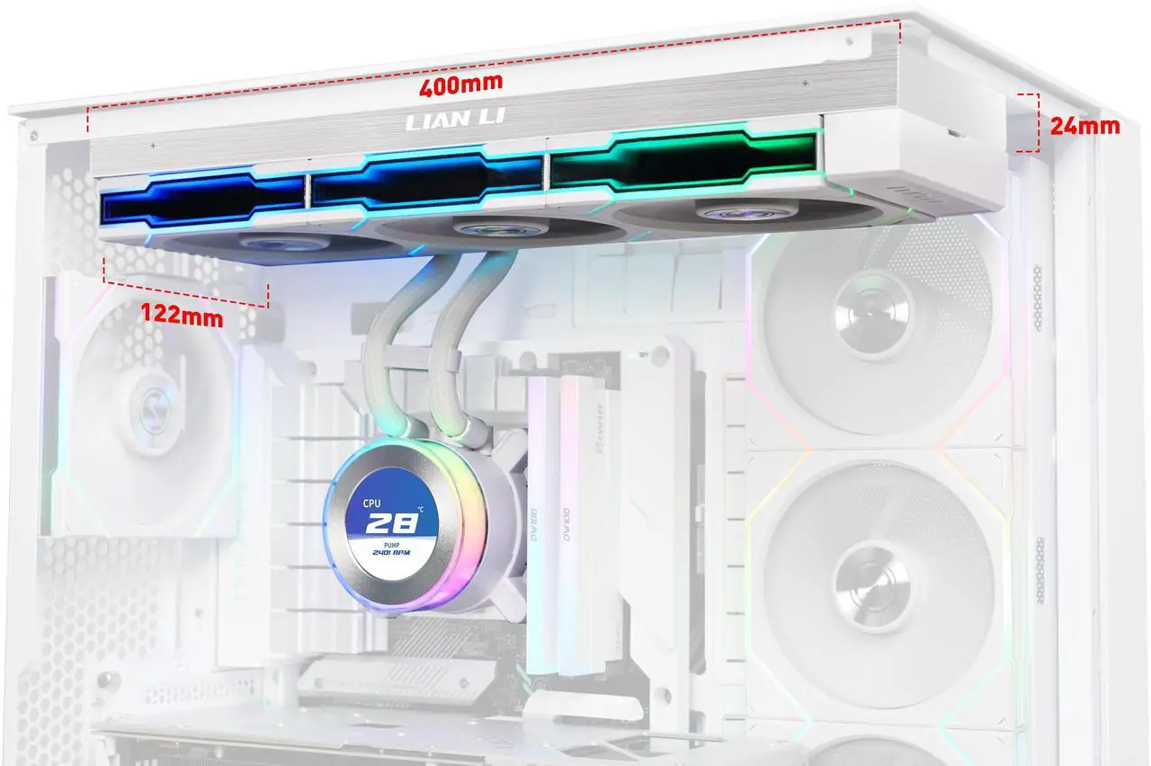 Alt view image 3 of 8 - Lian Li Hydroshift II 360 TL RGB Liquid CPU Cooler - 360mm AIO - 3X 120 RGB Fans - 2.1 IPS LCD Screen - 3 Control Mode - Flexible Tubes Clamp - LGA 1851/1700, AMD AM5/AM4 - White (HS2LCD36TW)