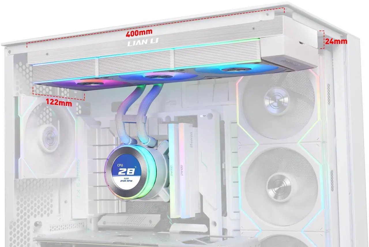 Alt view image 3 of 8 - Lian Li Hydroshift II 360 CL RGB Liquid CPU Cooler - 360mm AIO - 3X 120 RGB Fans - 2.1 IPS LCD Screen - 3 Control Mode - Flexible Tubes Clamp - LGA 1851/1700, AMD AM5/AM4 - White (HS2LCD36RW)