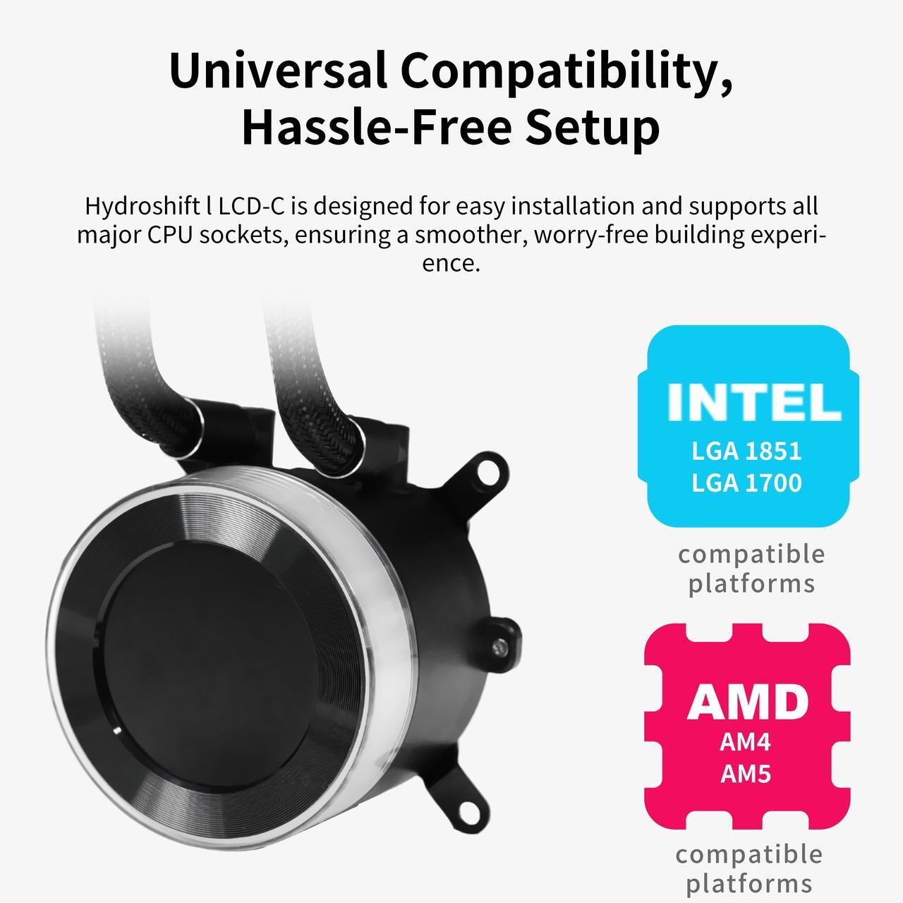 Alt view image 6 of 8 - Lian Li Hydroshift II 360 CL RGB Liquid CPU Cooler - 360mm AIO - 3X 120 RGB Fans - 2.1 IPS LCD Screen - 3 Control Mode - Flexible Tubes Clamp - LGA 1851/1700, AMD AM5/AM4 - White (HS2LCD36RW)