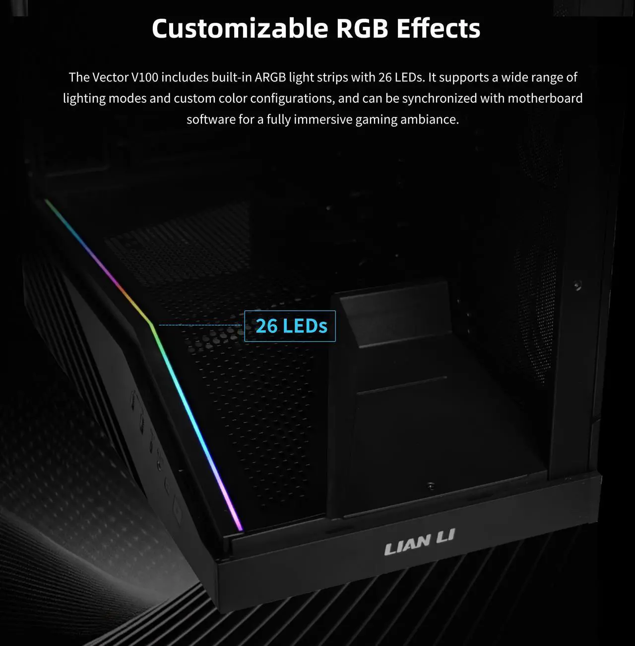 Alt view image 4 of 8 - Lian Li V100 ATX Mid-Tower PC Case, 4 x 120mm ARGB PWM Fans  Pre-Installed, LED RGB Strip, Display Platform with Tempered Glass, Support 420mm GPUs, 360mm Radiator, Optimized Airflow - White (V100RW)