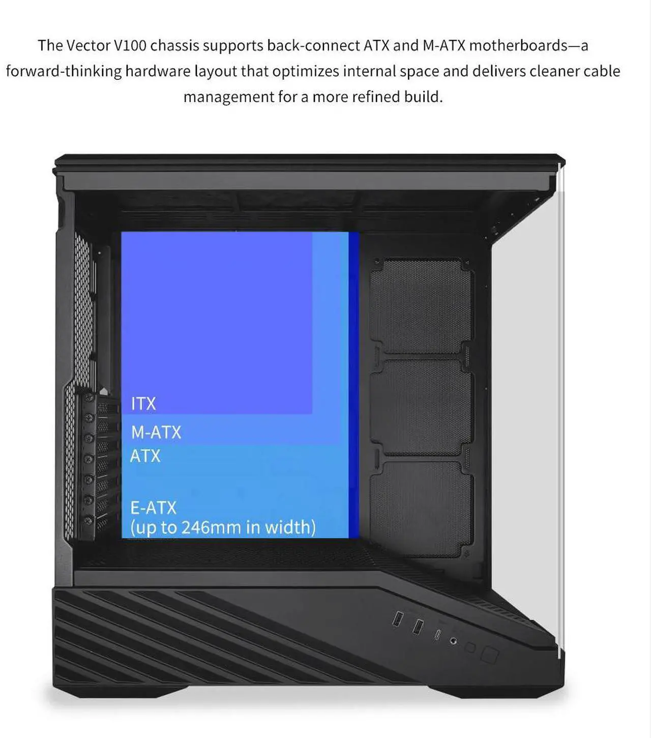 Alt view image 7 of 8 - Lian Li V100 ATX Mid-Tower PC Case, 4 x 120mm ARGB PWM Fans  Pre-Installed, LED RGB Strip, Display Platform with Tempered Glass, Support 420mm GPUs, 360mm Radiator, Optimized Airflow - White (V100RW)
