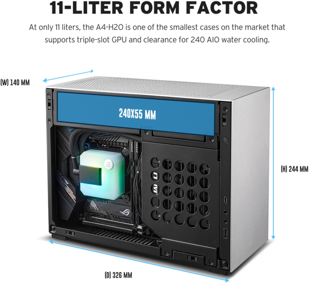 Open Box: Lian Li A4-H2O Mini-ITX PC Case, Triple-Slot Mount GPU, Aluminum Exterior & SPCC Steel Interior, 240mm AIO, SFX Sandwich Layout, PCIe 5.0, Supports SFX/SFX-L PSU - (A4-H2OA5 Silver) - Newegg.ca - Open Box condition - Image 12