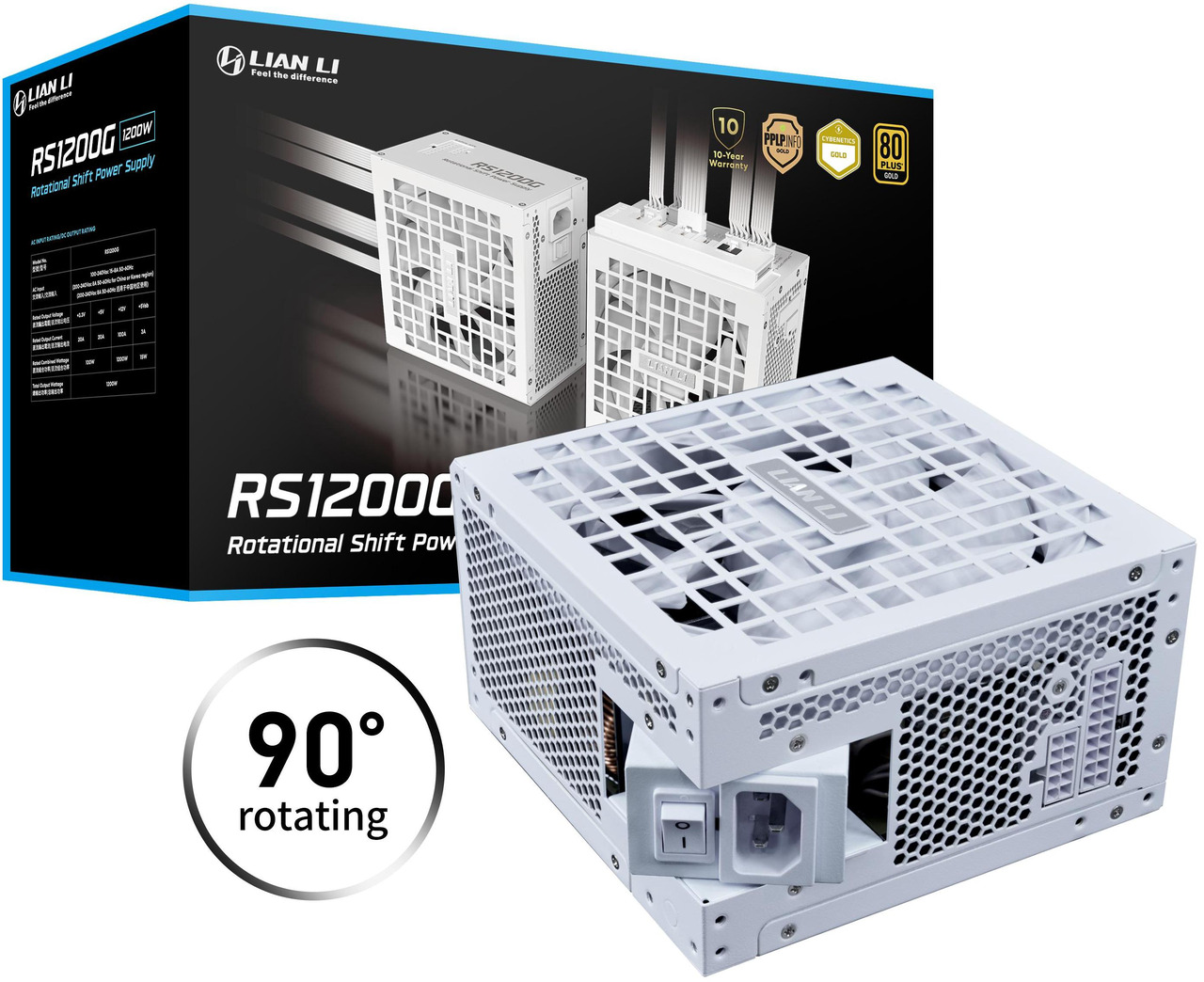 Open Box: Lian Li RS 1200W Rotational Shift Fully Modular ATX Power Supply (W/ USB Fan Hub) 90 degrees AC Inlet, Cybenetics Platinum, 80+ Gold, ATX 3.1, PCIe 5.1, 12V-2x6 Cable, 10 Year Warranty, White (RS1200G.WH) - Newegg.ca - Open Box condition - Image 8