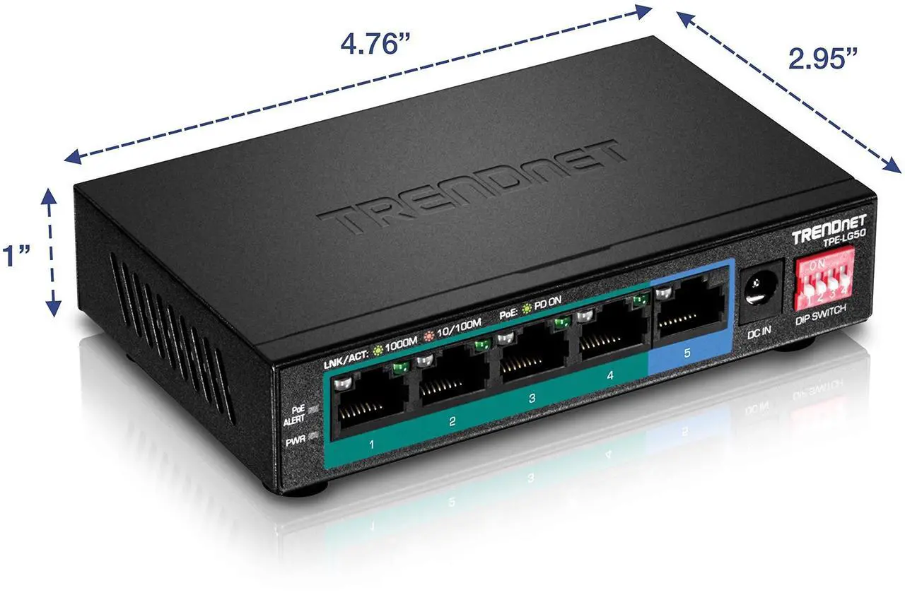 Alt view image 11 of 20 - TRENDnet 5-Port Gigabit Long Range PoE+ Switch, 4 x Gigabit PoE+ Ports, 1 x Gigabit Port, 32W PoE Budget, 10Gbps Switching Capacity, Extends PoE+ 200m (656 ft), Lifetime Protection, Black, TPE-LG50