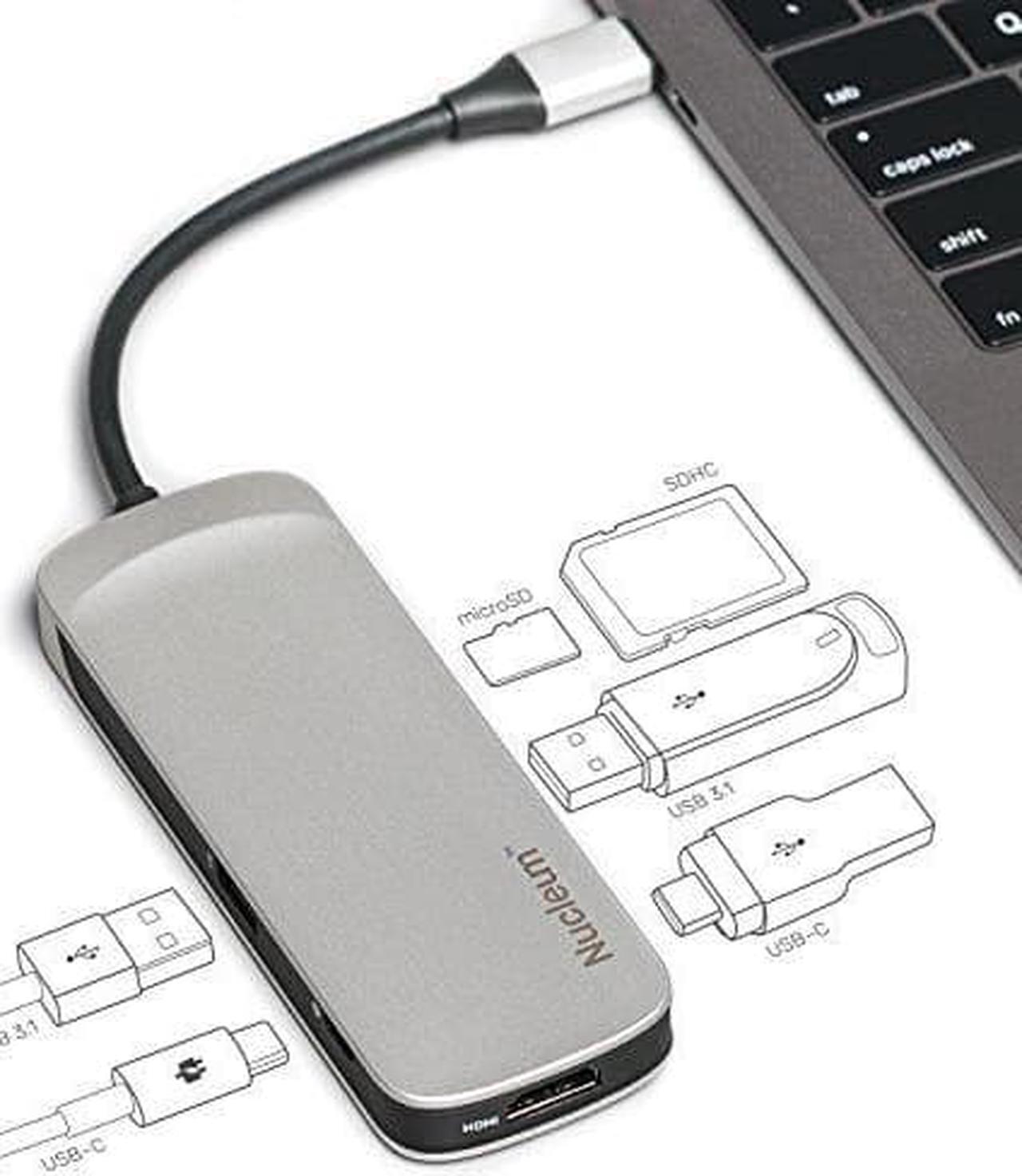 Main image of Kingston Nucleum USB C Hub, 7-in-1 Type-C Adapter Hub Connect USB 3.0, 4K HDMI, SD and MicroSD Card, USB Type-C Charging for MacBook, Chromebook, and Other USB Type-C Devices