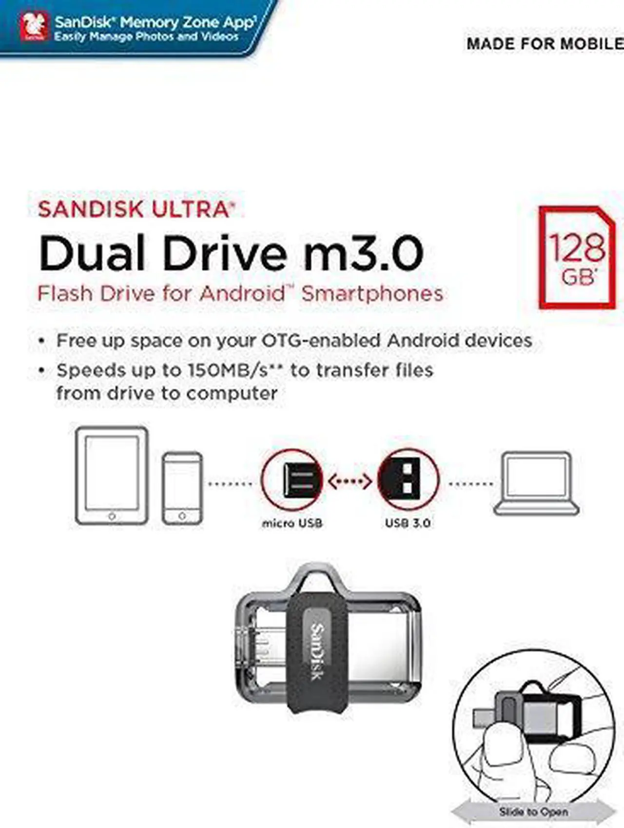 Alt view image 7 of 7 - SanDisk 128GB Ultra Dual Drive m3.0 for Android Devices and Computers - microUSB, USB 3.0 - SDDD3-128G-G46