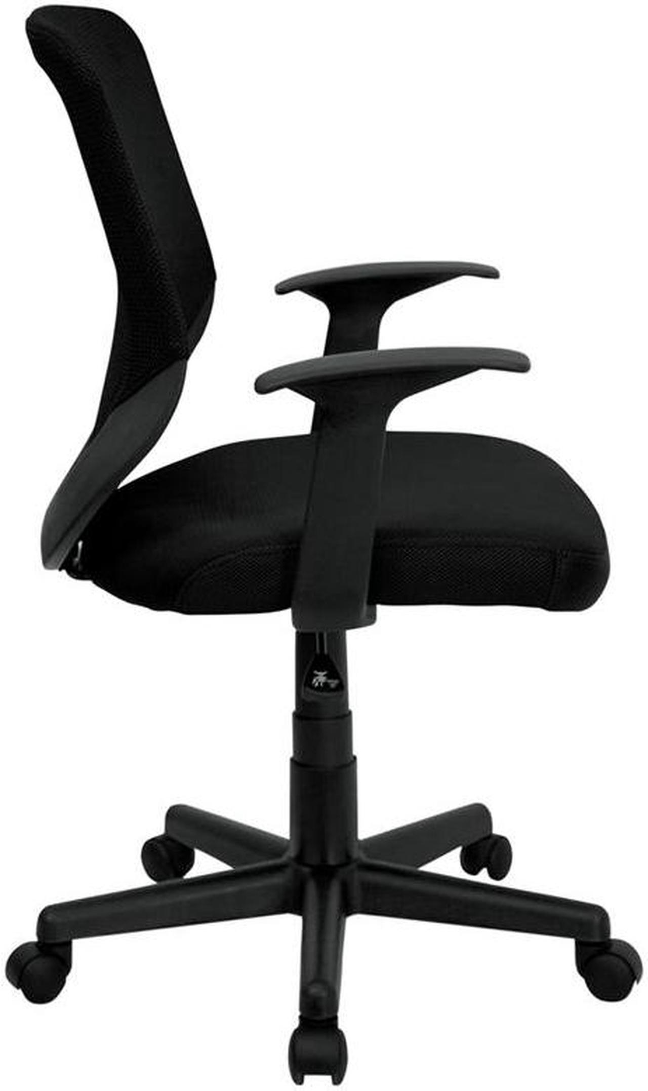 Alt view image 8 of 20 - Mid-Back Black Mesh Tapered Back Swivel Task Chair with T-Arms