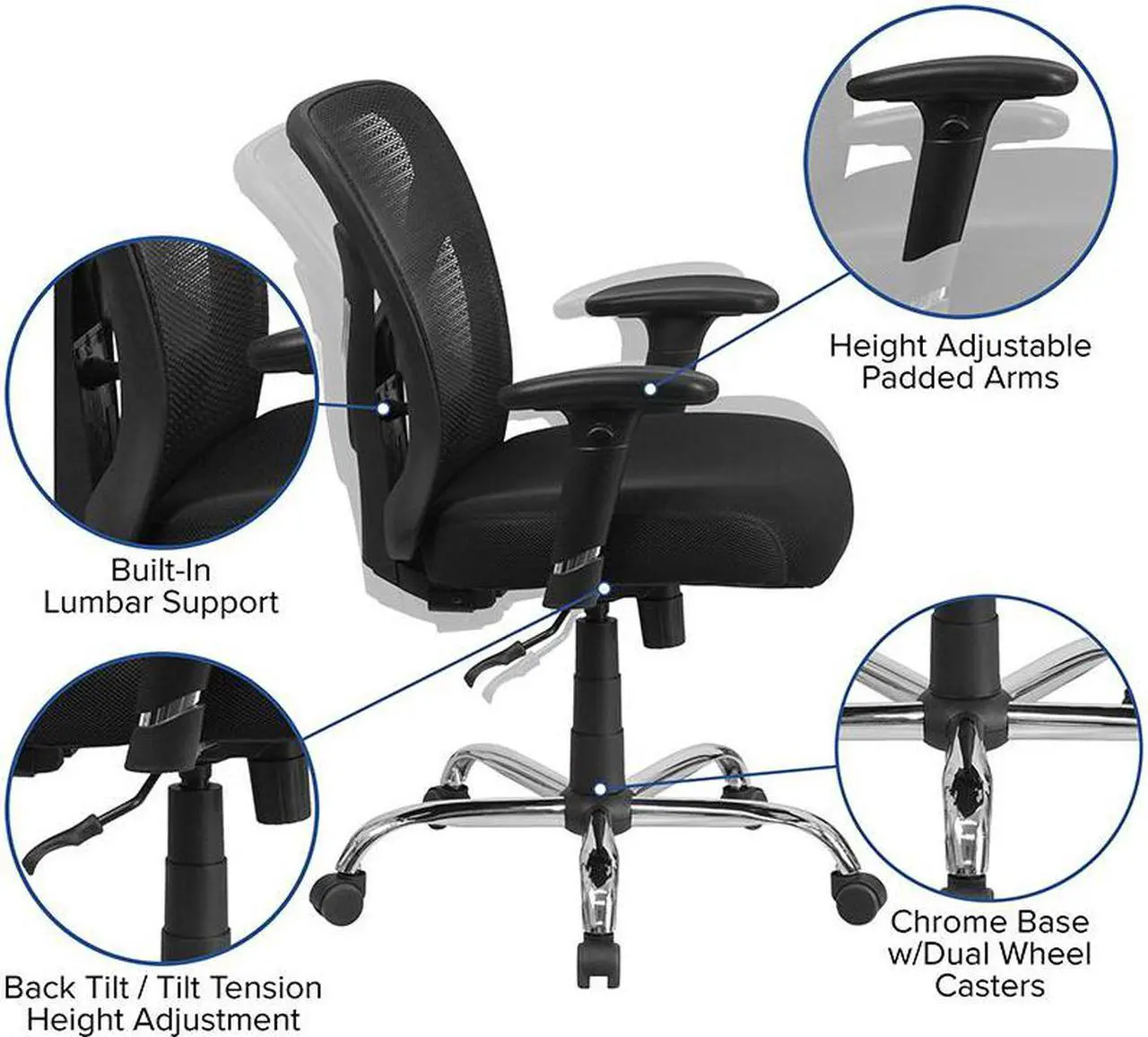 Alt view image 5 of 20 - Big & Tall Office Chair | Adjustable Height Mesh Swivel Office Chair with Wheels