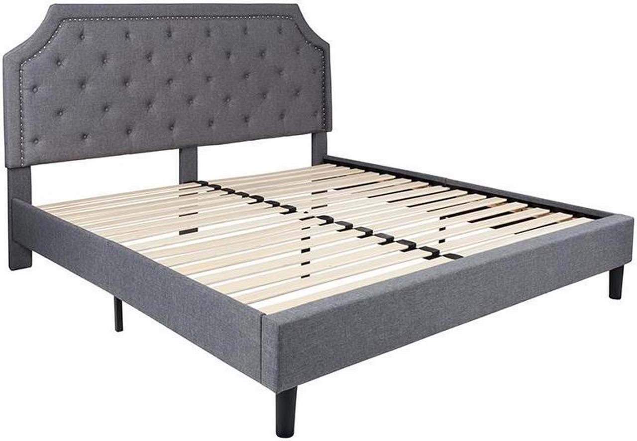 Alt view image 5 of 20 - Brighton King Size Tufted Upholstered Platform Bed in Light Gray Fabric