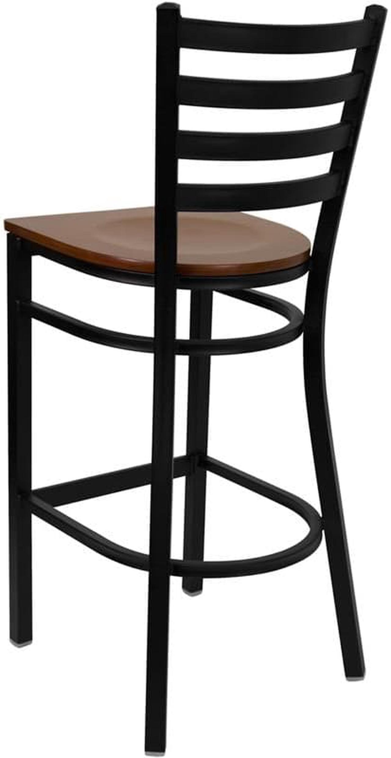 Alt view image 9 of 20 - HERCULES Series Black Ladder Back Metal Restaurant Barstool - Cherry Wood Seat
