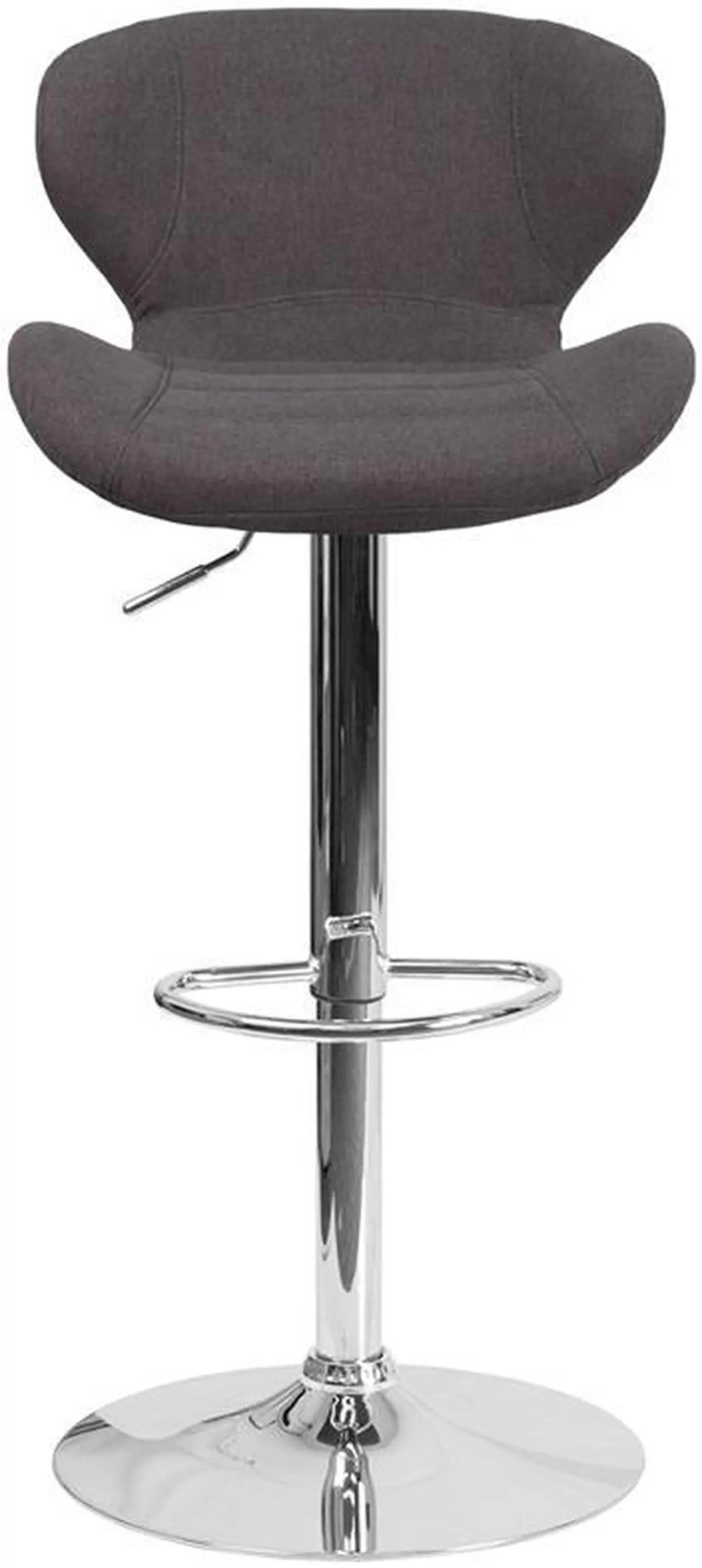 Alt view image 5 of 20 - Contemporary Charcoal Fabric Adjustable Height Barstool with Curved Back and Chrome Base