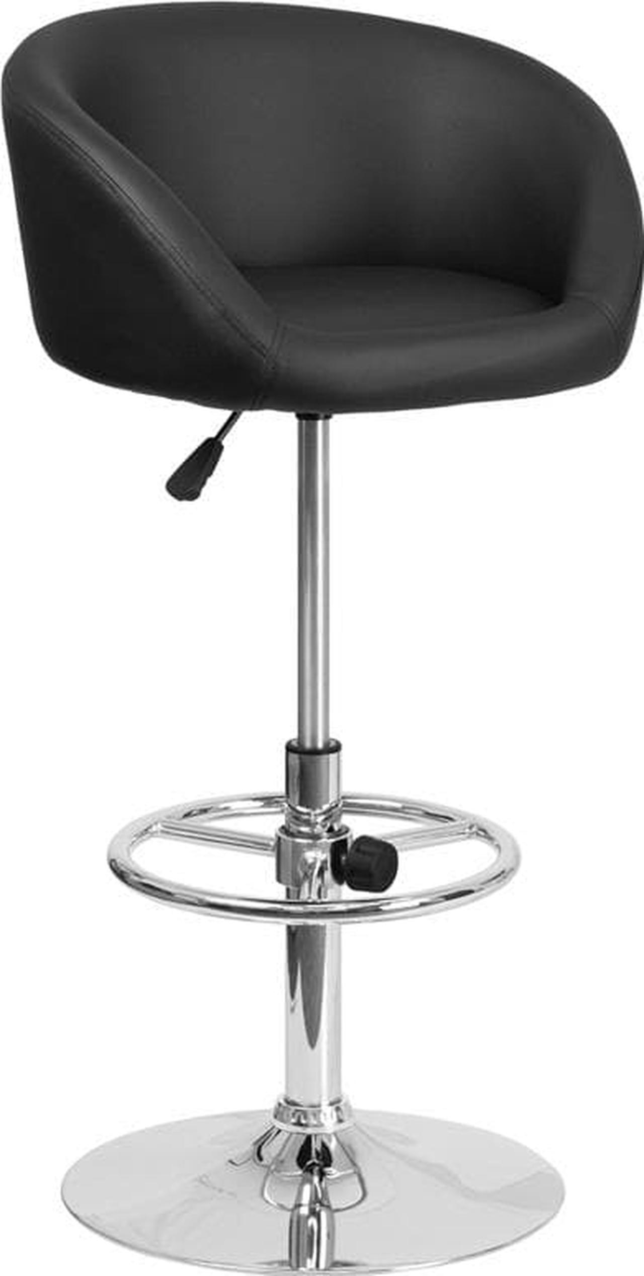 Alt view image 3 of 19 - Contemporary Black Vinyl Adjustable Height Barstool with Barrel Back and Chrome Base