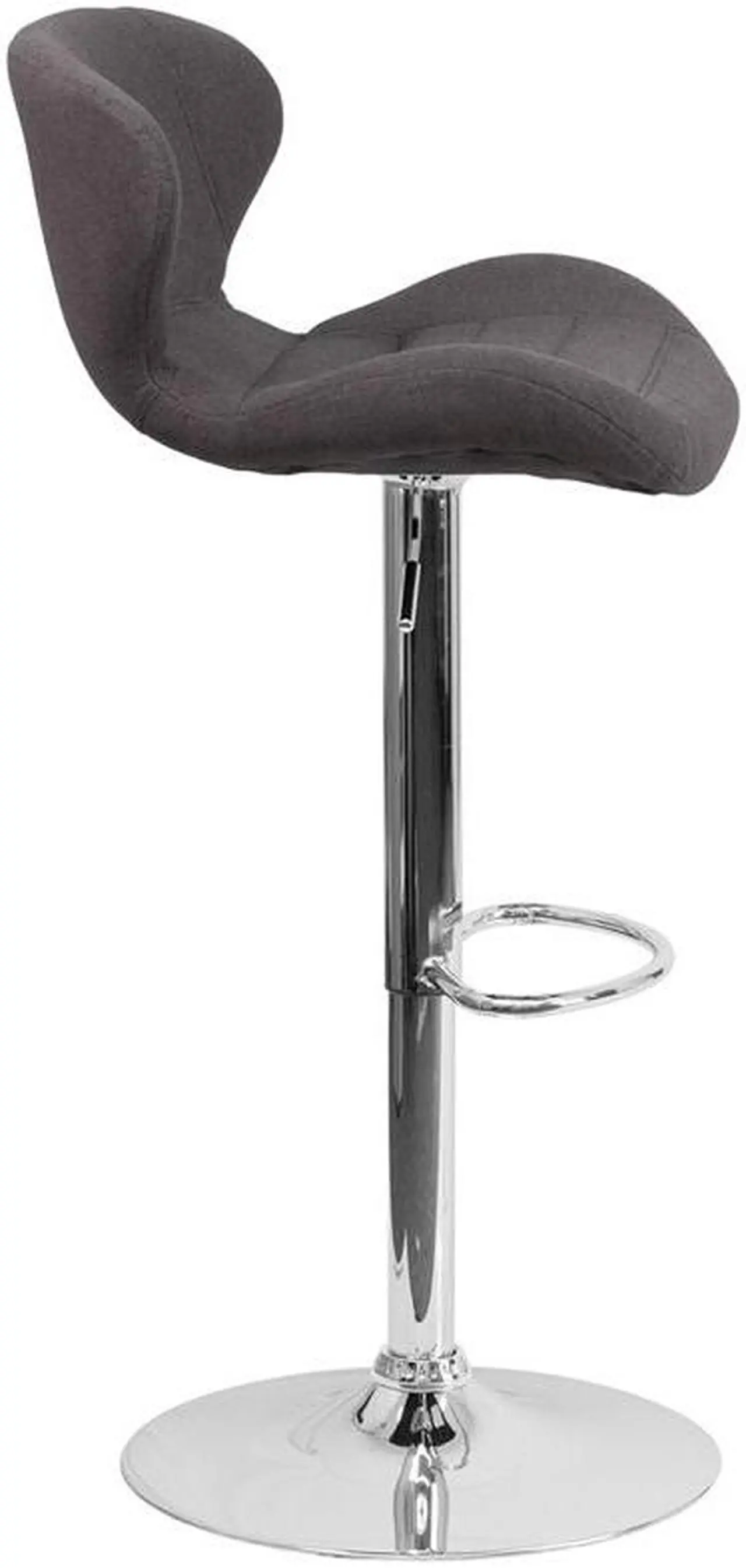 Alt view image 3 of 20 - Contemporary Charcoal Fabric Adjustable Height Barstool with Curved Back and Chrome Base