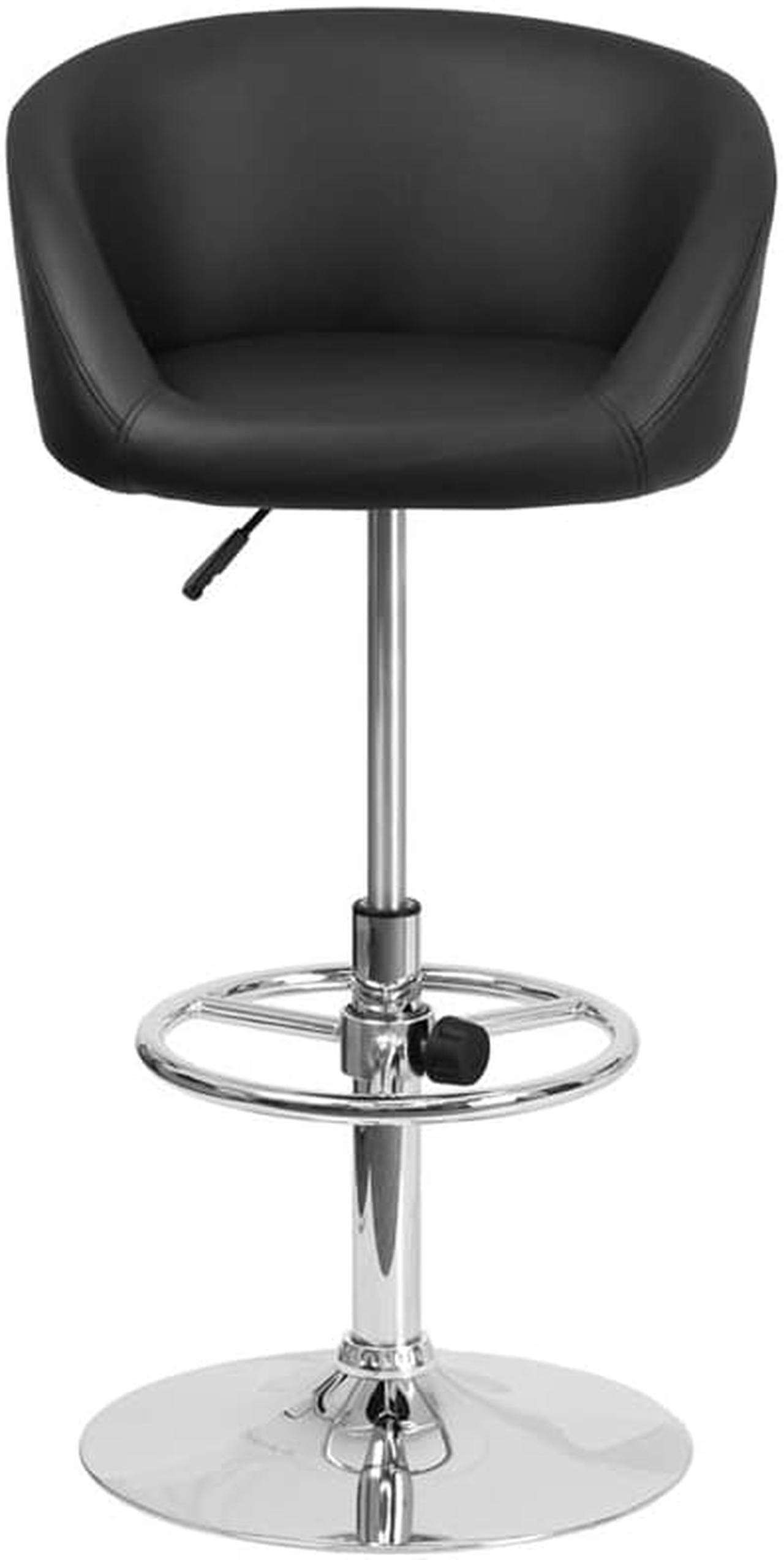 Alt view image 6 of 19 - Contemporary Black Vinyl Adjustable Height Barstool with Barrel Back and Chrome Base