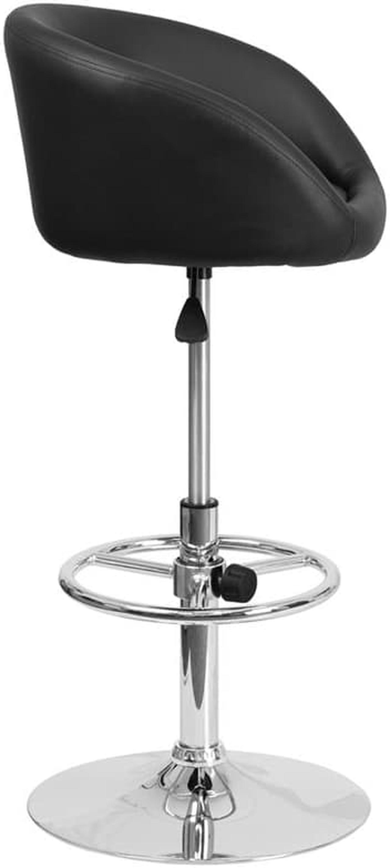 Alt view image 4 of 19 - Contemporary Black Vinyl Adjustable Height Barstool with Barrel Back and Chrome Base