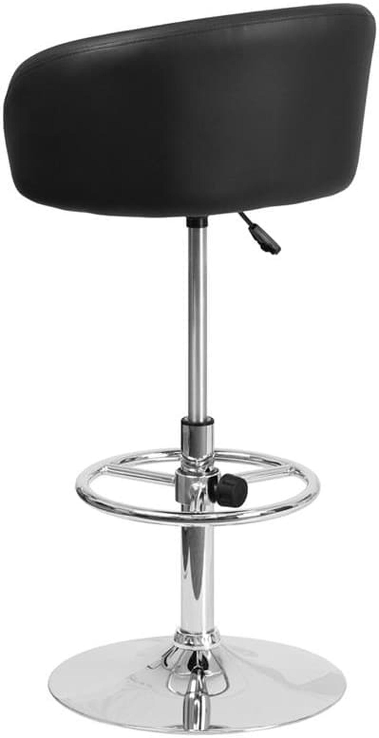 Alt view image 5 of 19 - Contemporary Black Vinyl Adjustable Height Barstool with Barrel Back and Chrome Base