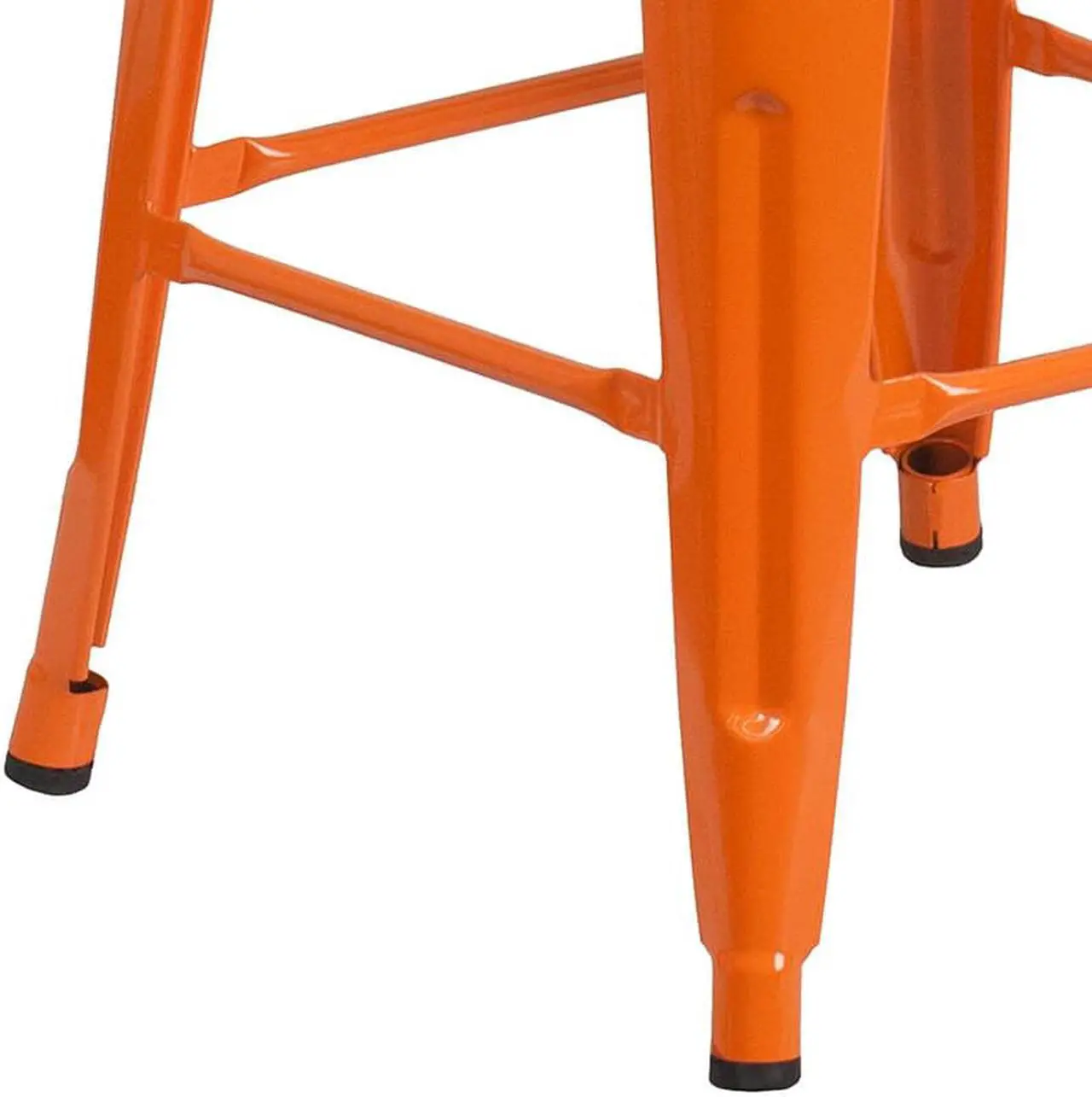 Alt view image 6 of 20 - 30" High Backless Orange Metal Barstool with Square Wood Seat