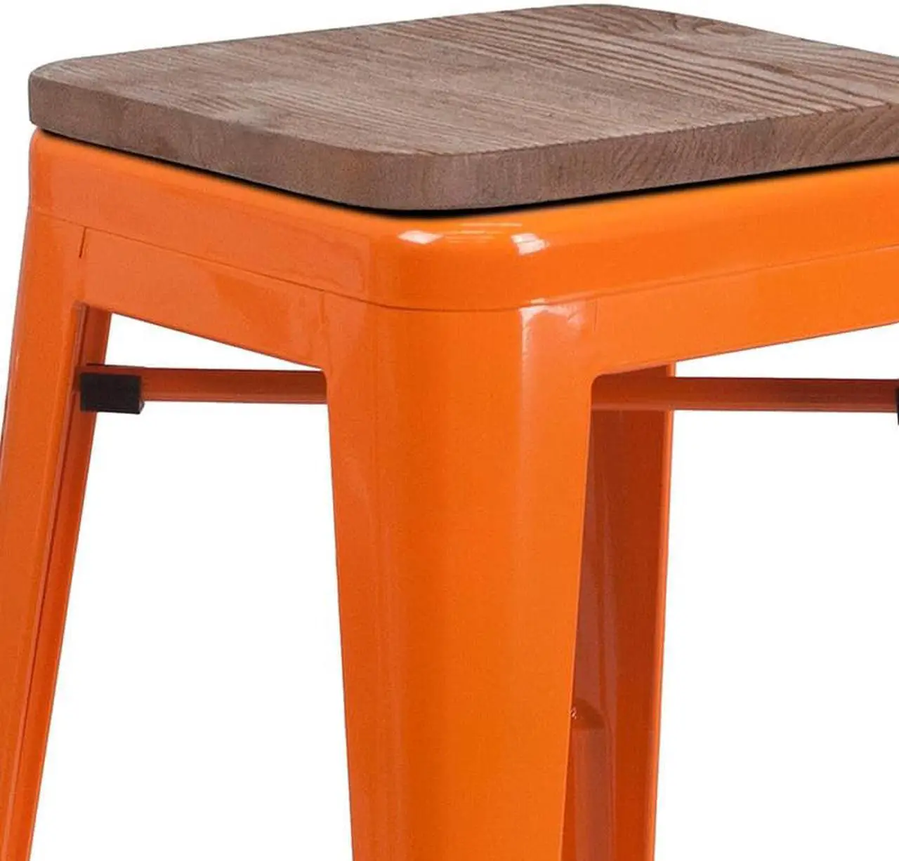Alt view image 5 of 20 - 30" High Backless Orange Metal Barstool with Square Wood Seat