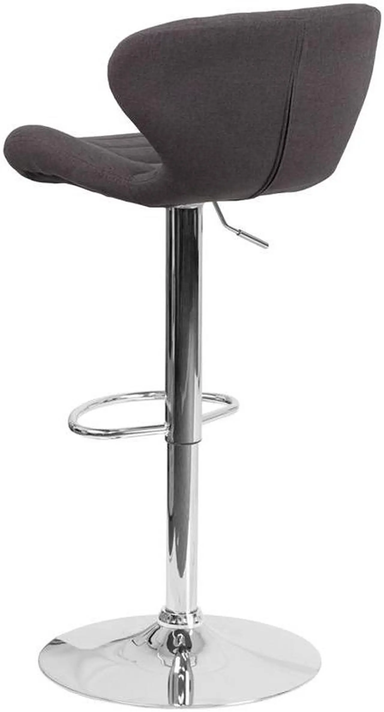 Alt view image 4 of 20 - Contemporary Charcoal Fabric Adjustable Height Barstool with Curved Back and Chrome Base