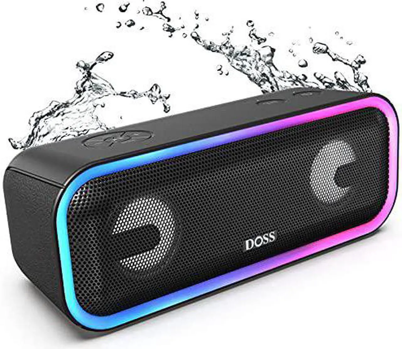 Main image of Bluetooth Speaker, DOSS SoundBox Pro+ Wireless Bluetooth Speaker with 24W Impressive Sound, Booming Bass, IPX5 Waterproof, 15Hrs Playtime, Wireless Stereo Pairing, Mixed Colors Lights, 66 FT - Black