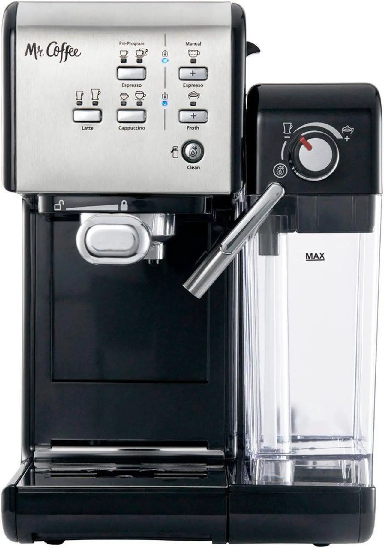Alt view image 3 of 19 - Mr. Coffee Programmable Espresso & Cappuccino Machine with Automatic Milk Frother & 19-Bar Pump - Stainless Steel