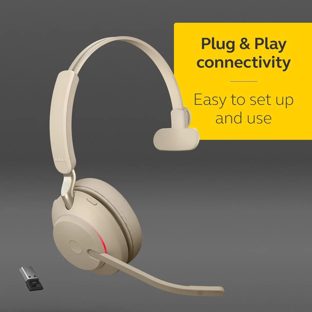 Alt view image 6 of 7 - Jabra Evolve2 65 USB-A UC Mono - Beige Wireless Headset / Music Headphones