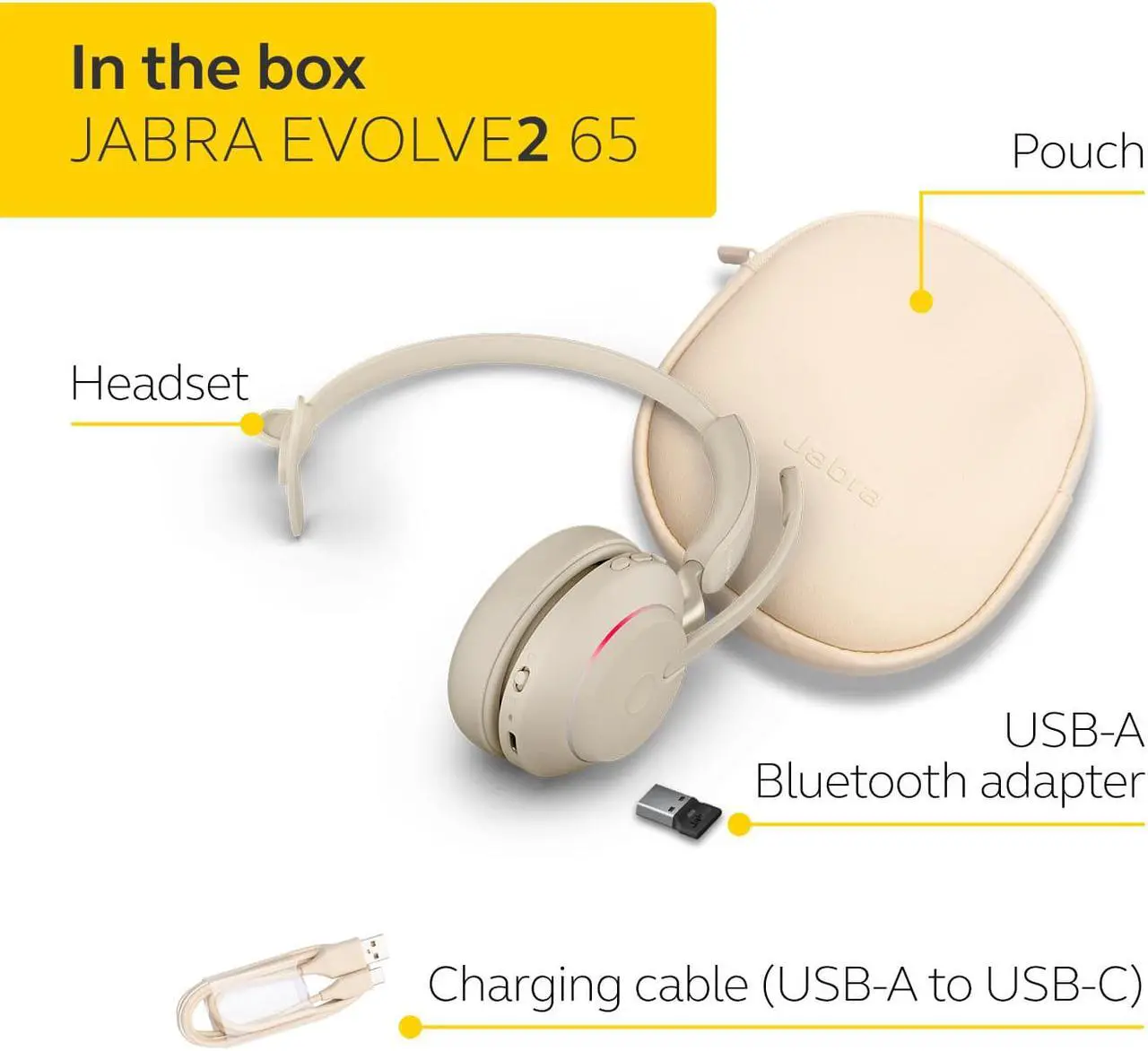 Alt view image 7 of 7 - Jabra Evolve2 65 USB-A UC Mono - Beige Wireless Headset / Music Headphones