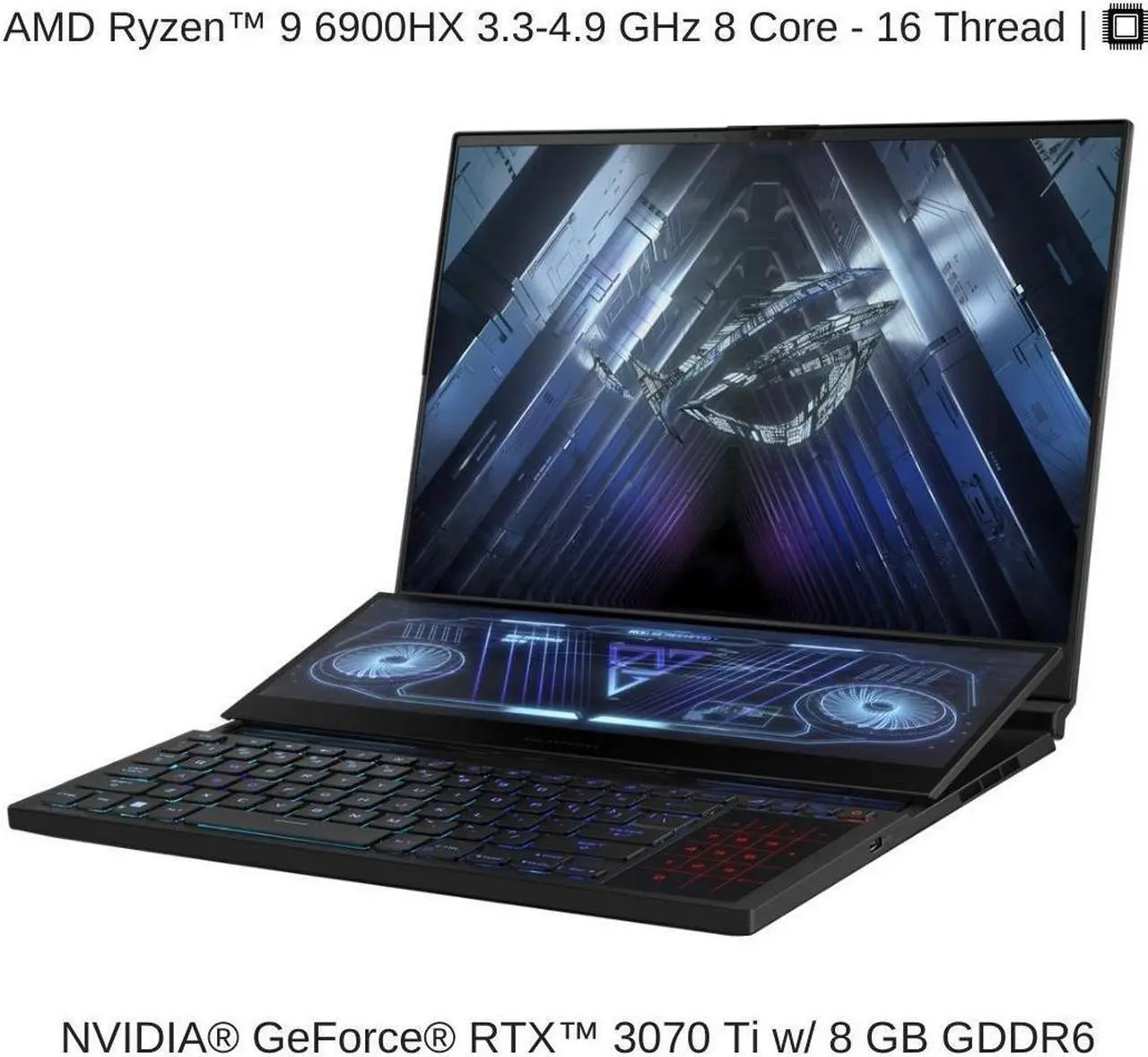 Alt view image 3 of 7 - ASUS ROG Zephyrus Duo 16 GX650RW 16" WQXGA 165Hz, 3.3 GHz Ryzen 9 6900HX, RTX 3070 Ti, 32 GB 4800MHz RAM, 1 TB PCIe SSD