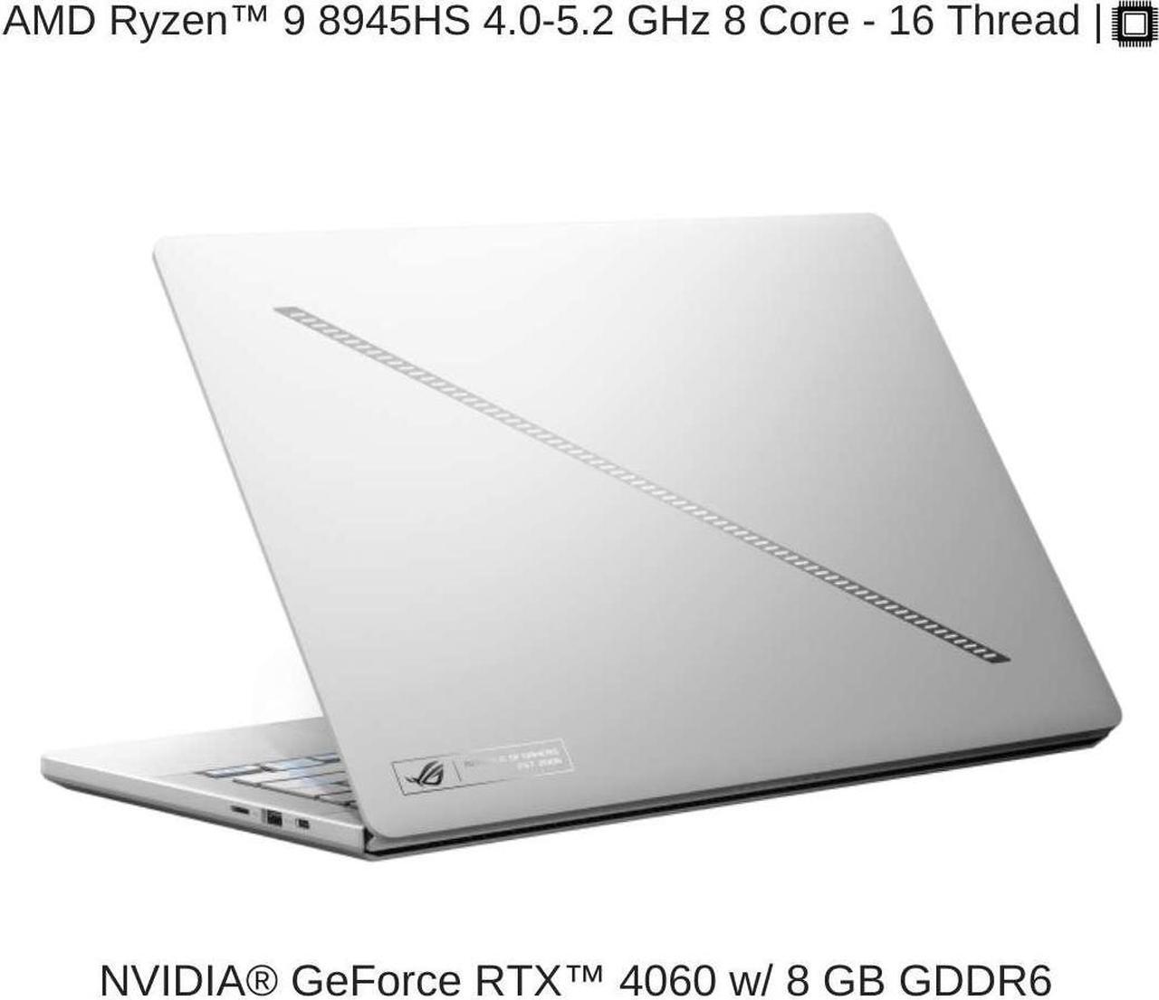 Alt view image 3 of 7 - [2024]  ASUS ROG Zephyrus G14 GA403UV [White] 14" 3K OLED 120Hz, 4.0 GHz Ryzen 9 8945HS, RTX 4060, 16 GB LPDDR5X RAM, 2 TB PCIe SSD, Windows 11 Home