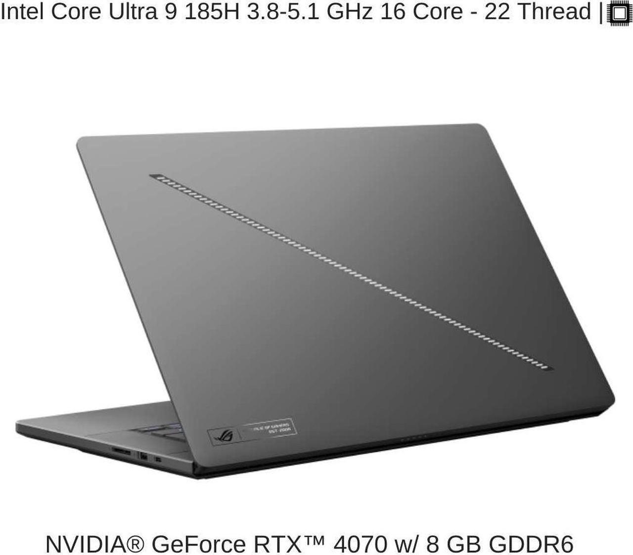 Alt view image 2 of 6 - [2024]  ASUS ROG Zephyrus G16 GU605MI [Gray] 16" WQXGA 240Hz, 3.8 GHz Ultra 9-185H, RTX 4070, 16 GB LPDDR5X RAM, 4 TB PCIe SSD, Windows 11 Pro