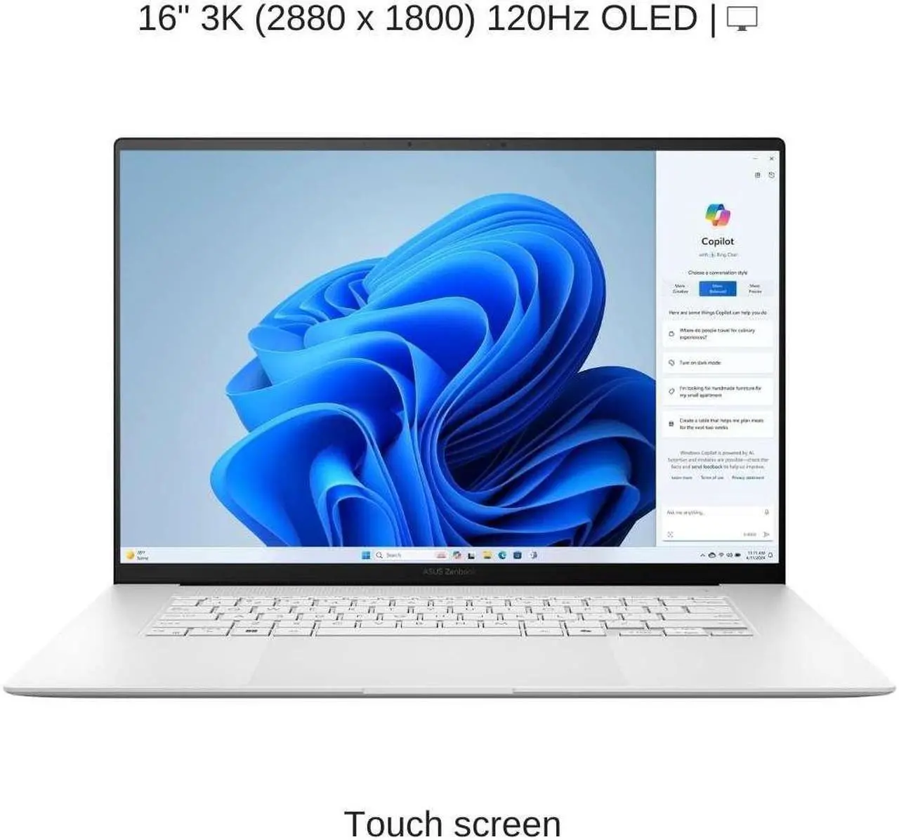 Alt view image 6 of 7 - [2024] ASUS Zenbook S 16 OLED UM5606WA White 16" 3K 120Hz Touch, 2.0 GHz Ryzen AI 9 365, Radeon 880M, 24 GB LPDDR5X RAM, 1 TB PCIe SSD, Windows 11 Pro