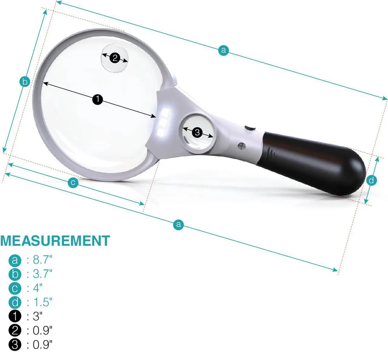 Alt view image 4 of 7 - MagniPros 3 Ultra Bright LED Lights 3X 4.5X 25X Power Handheld Reading Magnifying Glass with Light- Ideal for Reading Small Prints, Map, Coins, Inspection and Jewelry Loupe