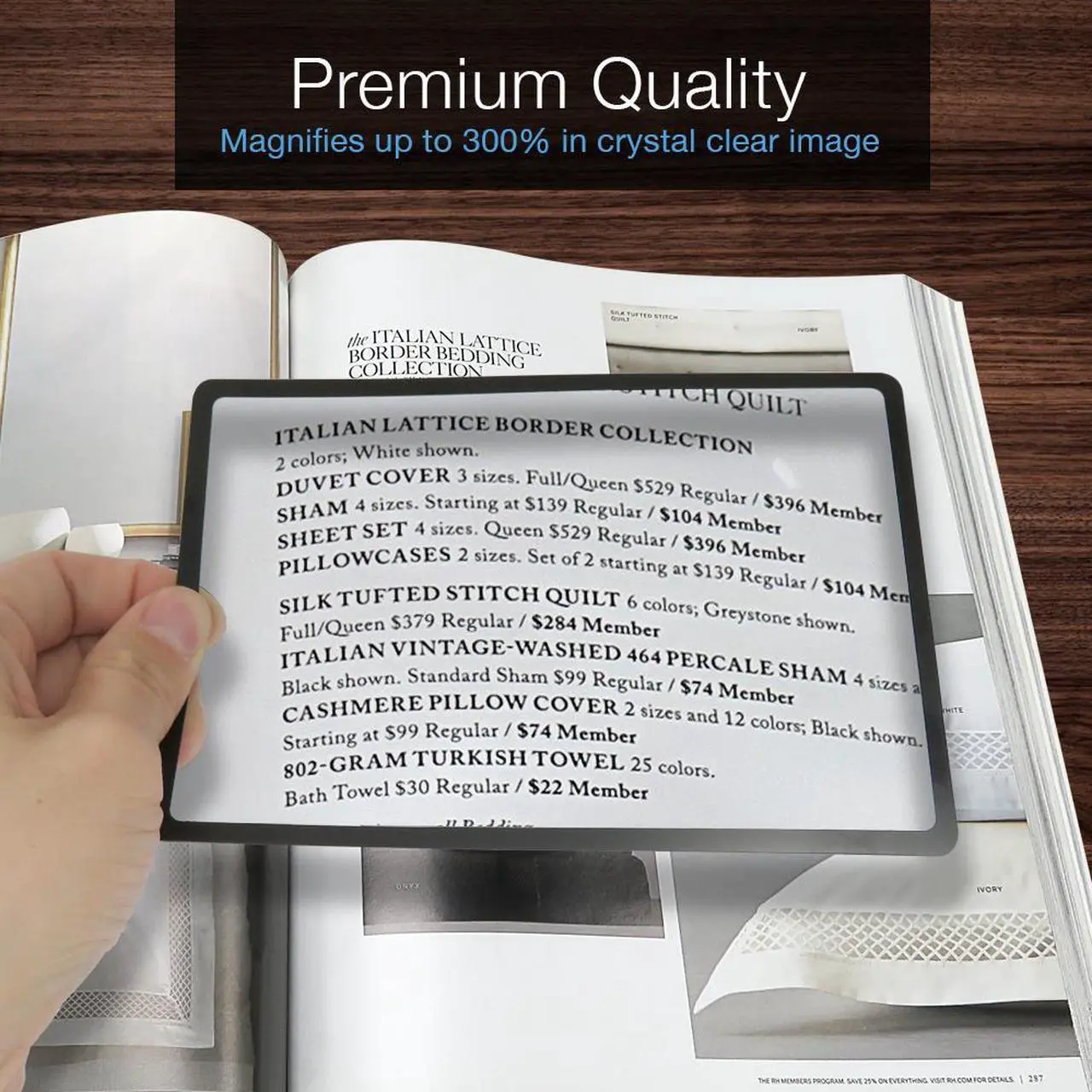 Alt view image 2 of 8 - MagniPros Premium 3X (300%) Page Magnifying Lens With 3 Bonus Bookmark Magnifiers for Reading Small Prints, Low Vision Aids & Solar Projects