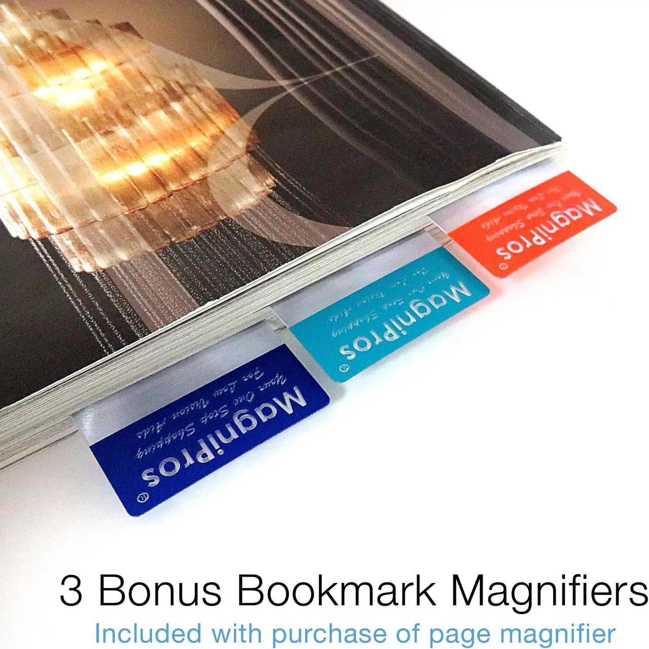 Alt view image 4 of 8 - MagniPros Premium 3X (300%) Page Magnifying Lens With 3 Bonus Bookmark Magnifiers for Reading Small Prints, Low Vision Aids & Solar Projects