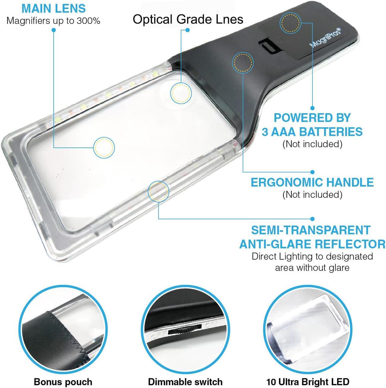 Alt view image 4 of 8 - MagniPros 3X(300%) Magnifying Glass with [10 Anti-Glare & Dimmable LEDs]-Evenly Lit Viewing Area-The Brightest & Best Reading Magnifier for Small Prints, Low Vision Seniors, Macular Degeneration