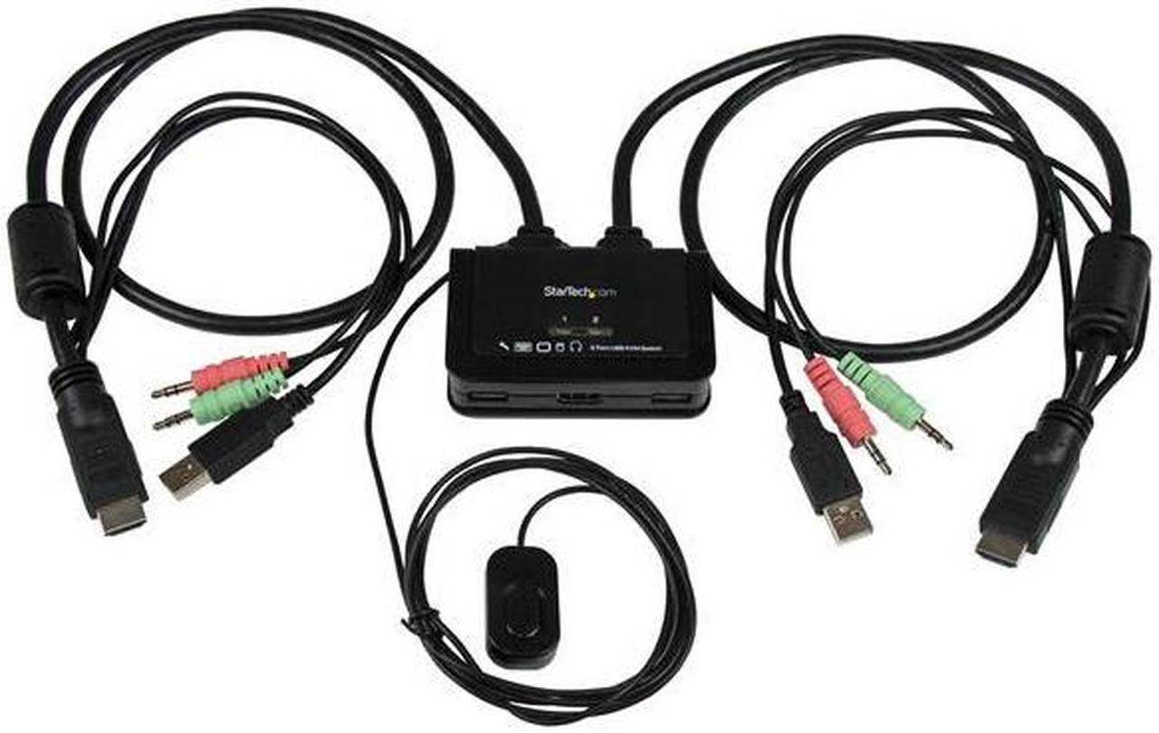 StarTech.com 2 Port USB HDMI Cable KVM Switch with Audio and Remote Switch - USB Powered KVM with HDMI - Dual Port HDMI