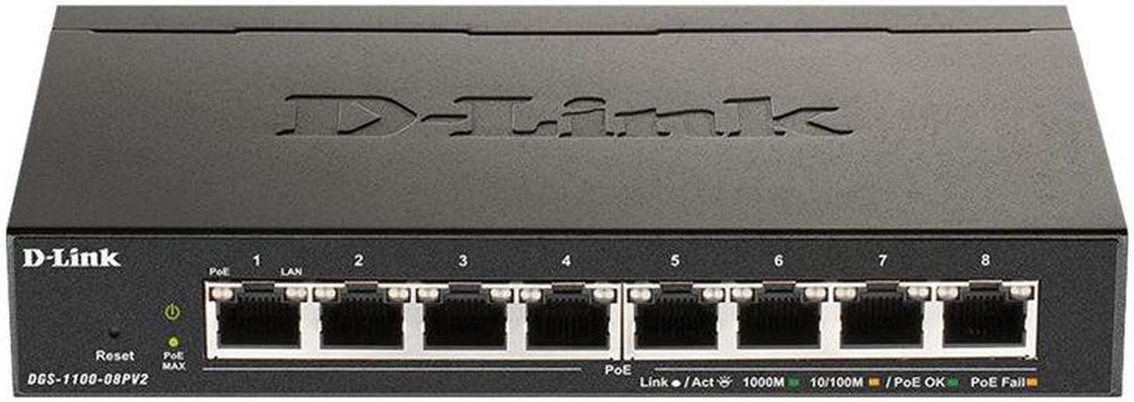 D-Link DGS 1100-08PV2 - Switch - smart - 8 x 10/100/1000 (PoE) - desktop - PoE (64 W)