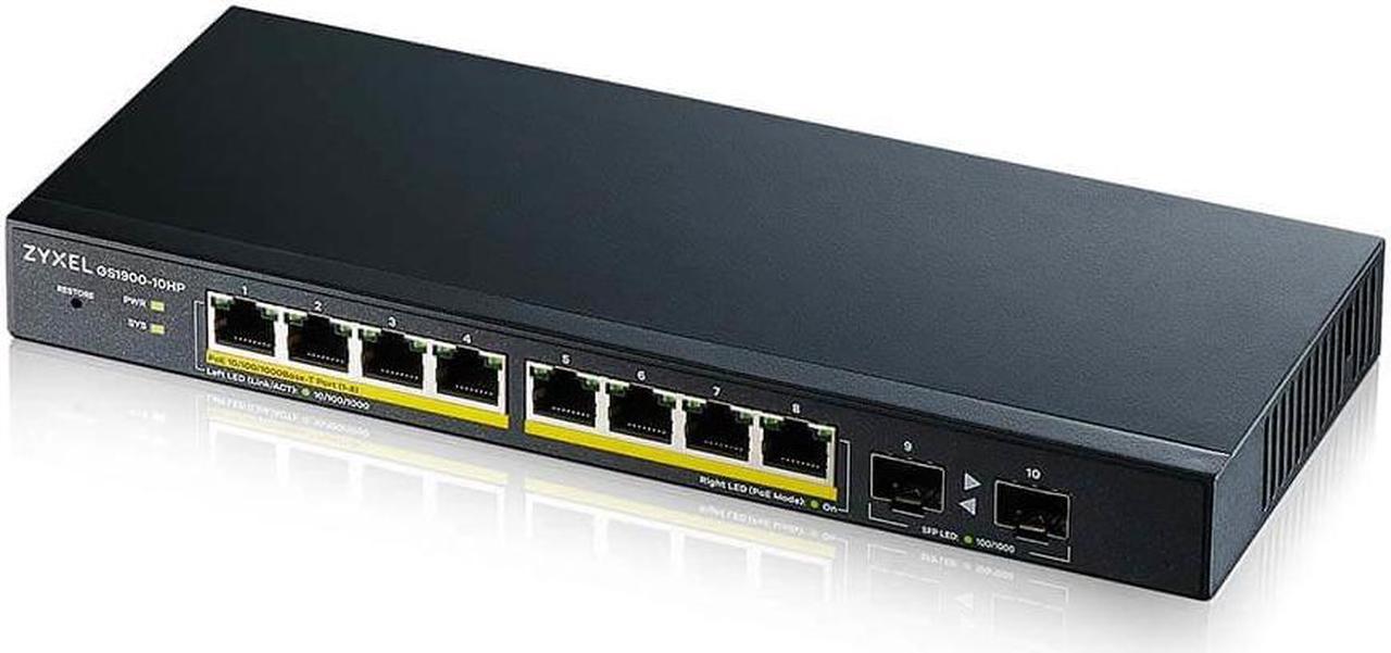 Zyxel GS1900-10HP - Switch - smart - 8 x 10/100/1000 (PoE+) + 2 x Gigabit SFP (uplink) - desktop, wall-mountable - PoE+