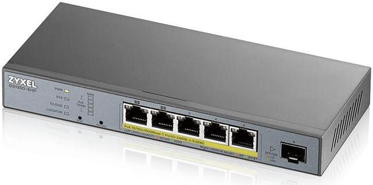 Zyxel GS1350-6HP - Switch - smart - 5 x 10/100/1000 (PoE+) + 1 x Gigabit SFP (uplink) - desktop - PoE+ (250 W)