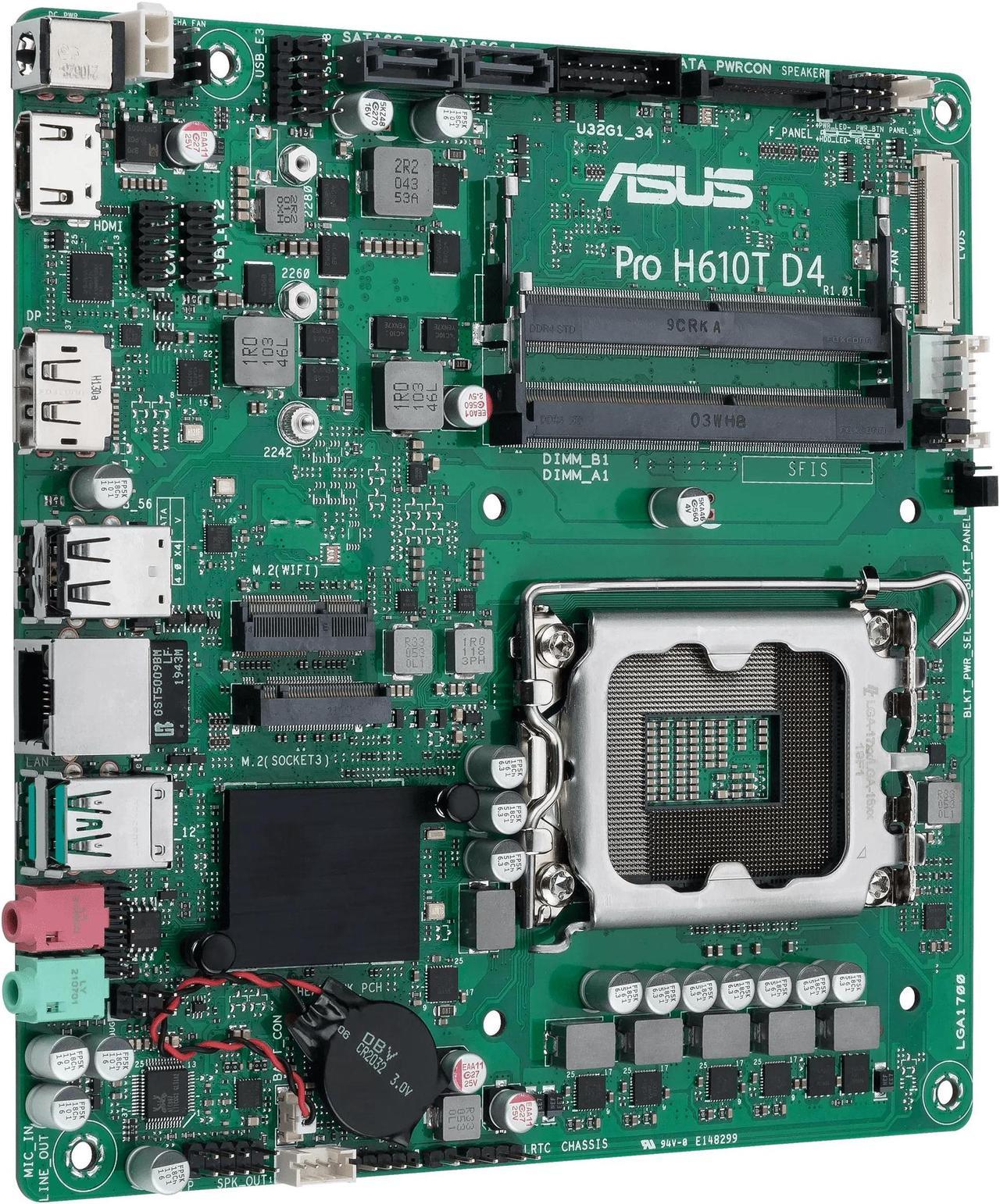 ASUS Pro H610T D4-CSM - Motherboard - Thin mini ITX - LGA1700 Socket - H610 Chipset - USB 3.2 Gen 1, USB 3.2 Gen 2 - Gig