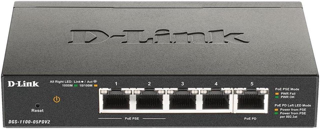 D-Link 5-Port Gigabit Smart Managed PoE-Powered Switch | PoE Extender | 2 PoE pass-through ports | Metal Compact| NDAA Compliant - (DGS-1100-05PDV2)