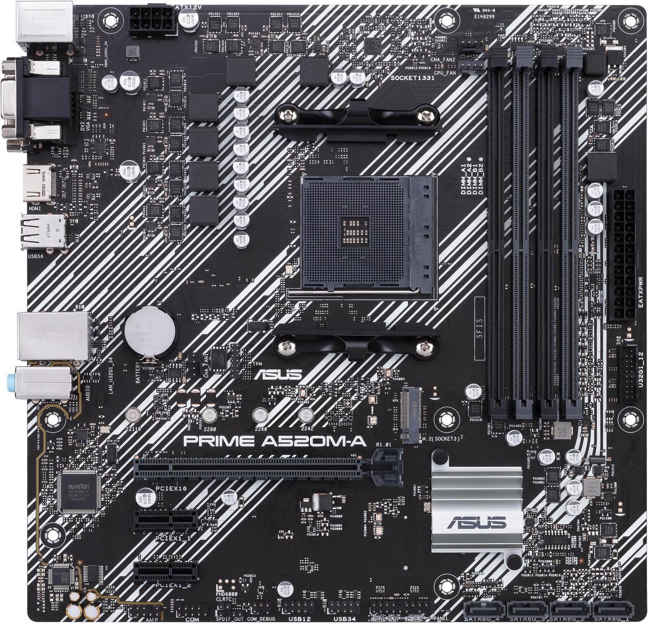 ASUS PRIME A520M-A II/CSM - Motherboard - micro ATX - Socket AM4 - AMD A520 Chipset - USB 3.2 Gen 1 - Gigabit LAN - onbo